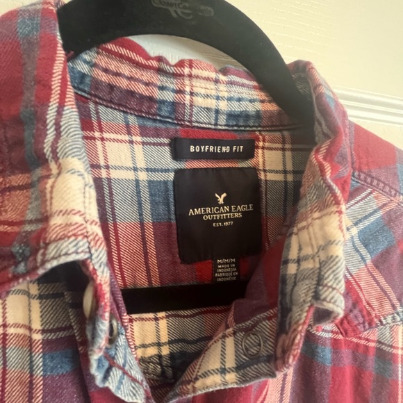 American Eagle Boyfriend Plaid Button Down Shirt Medium - Picture 3 of 4